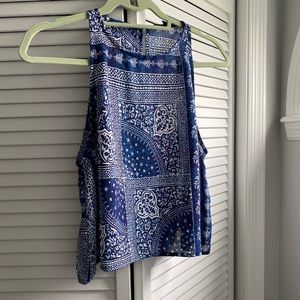 Blue printed crop top blouse